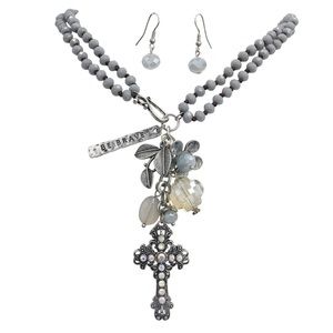 Be Brave Cross Dual Function Necklace Earrings Set